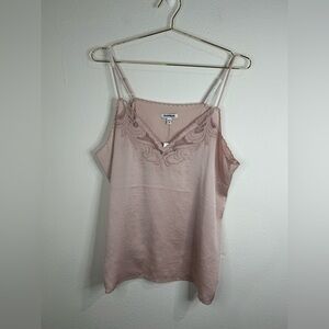 Express Lace Trim Cami Tank Top Blush Pink Satin Embroidered Mesh Detail XL NWT